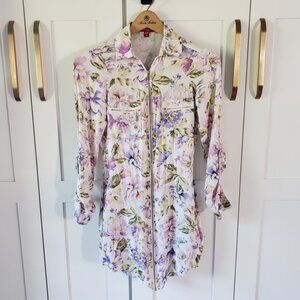 Guess Dress Womens XS Lavender Purple Floral Long Sleeve Full Zipper Mini